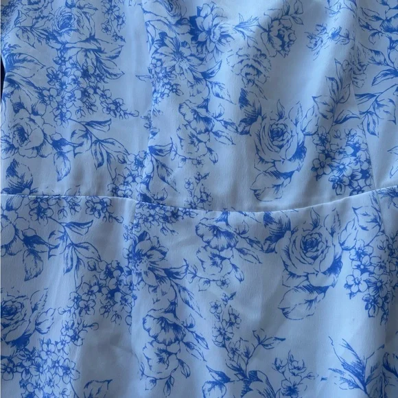 Blue & White Floral Puff Sleeve Mini Dress | Cottagecore Coquette - Picture 2 of 5